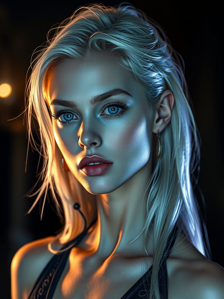 Androgynous Portrait with Dynamic Lighting and Ornate Flair