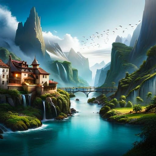 Underwater Bubble City with Golden Light
