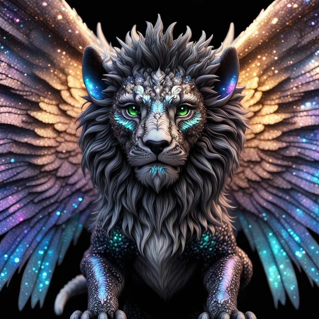 Winged Lion-Dragon with Iridescent Stars in Fantasycore Styl...