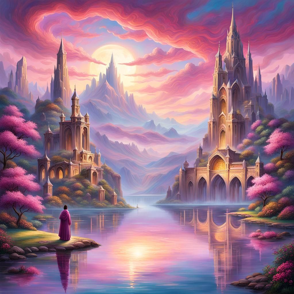 Ethereal Fantasy Landscape with Ancient City