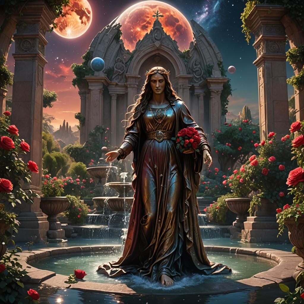 Mary Magdalene and Jesus Converse in a Cosmic Garden