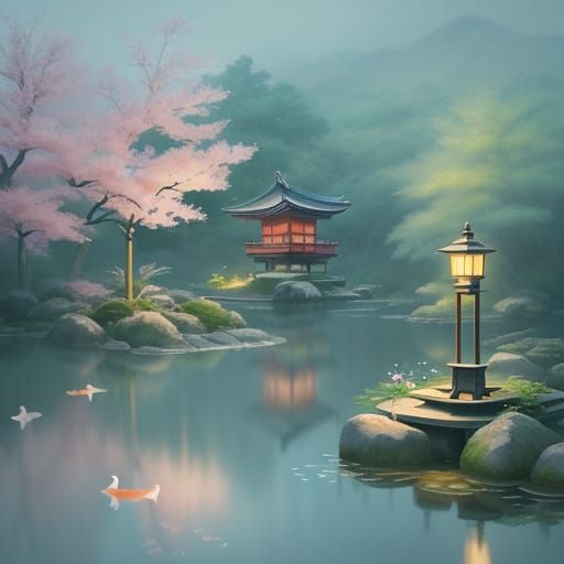 Kitsune Baby in Misty Japanese Spirit Realm