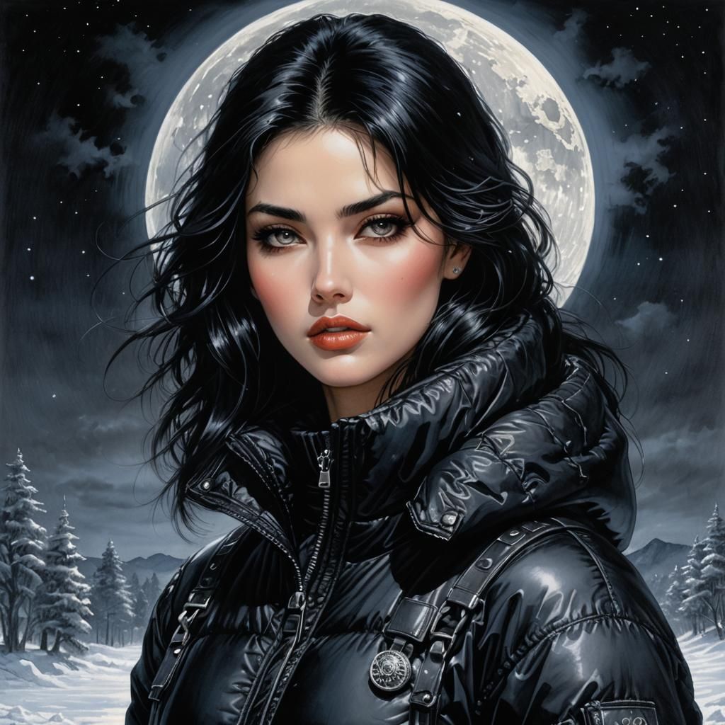 Winter Woman Portrait in Comic Book Art Style