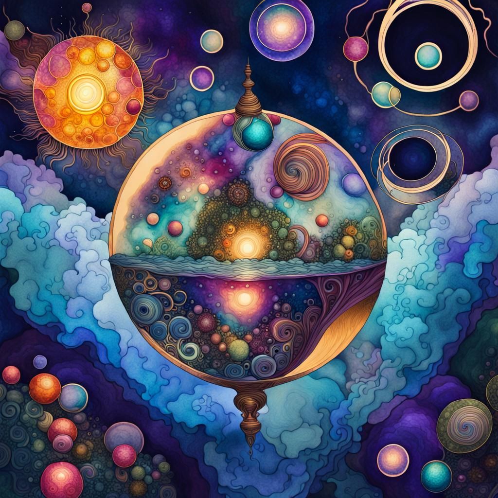 Celestial Island in Cosmic Ocean: Alcohol Ink Art