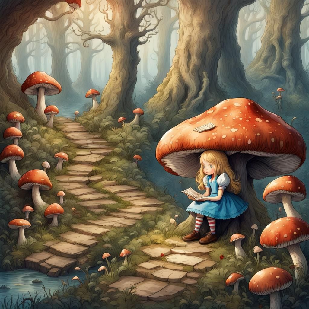 Alice in Wonderland Caterpillar Vintage Watercolor Art