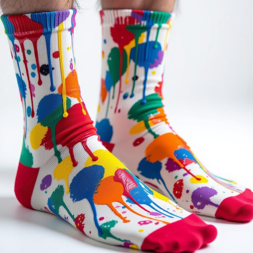 Colorful Paint Splattered Socks in Mixed Media Style