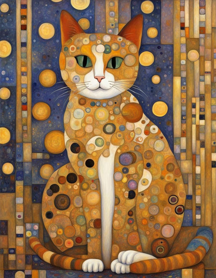 Cat Portrait in Gustav Klimt Style