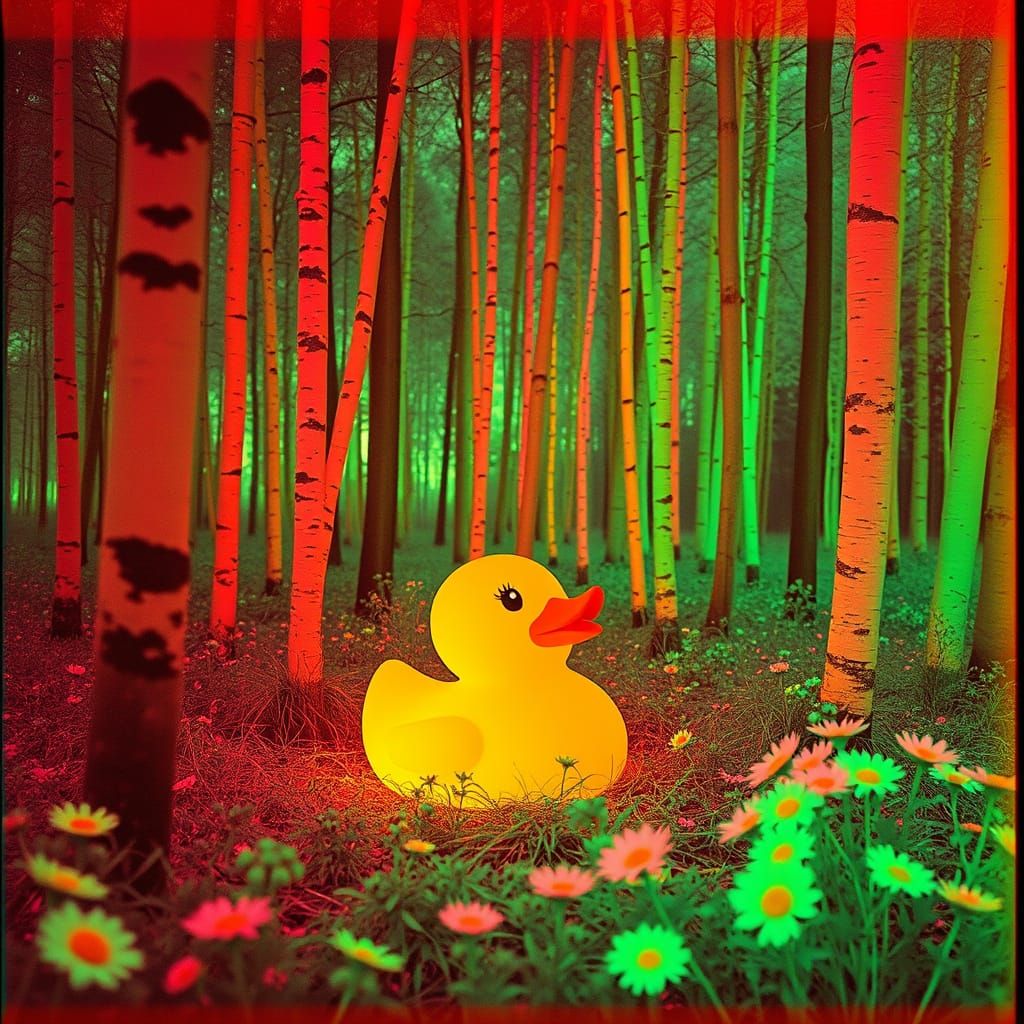 Surreal Digital Forest Nightmare in Neon and Red