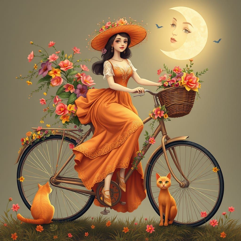 Ethereal Floral Bicycle Ride in Dreamlike Surrealism