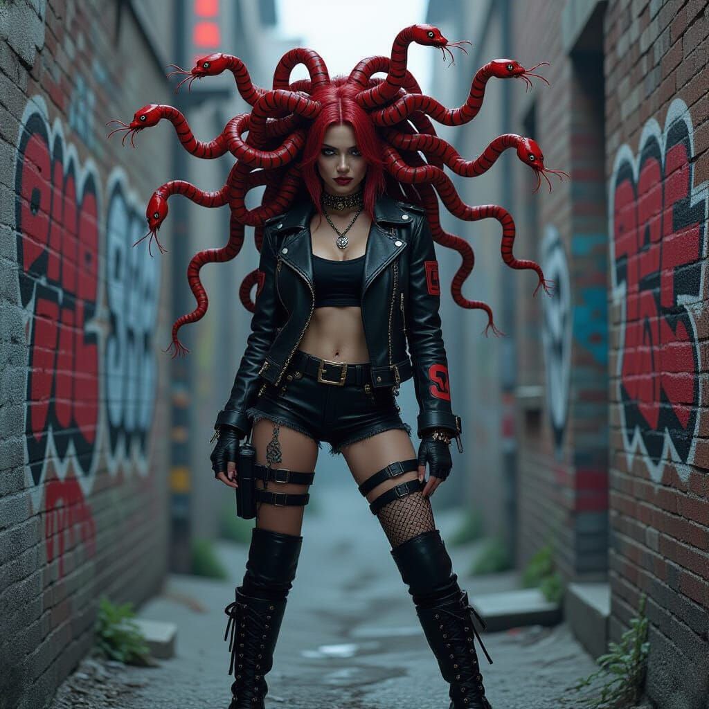 Punk Rock Medusa in Cyberpunk Style