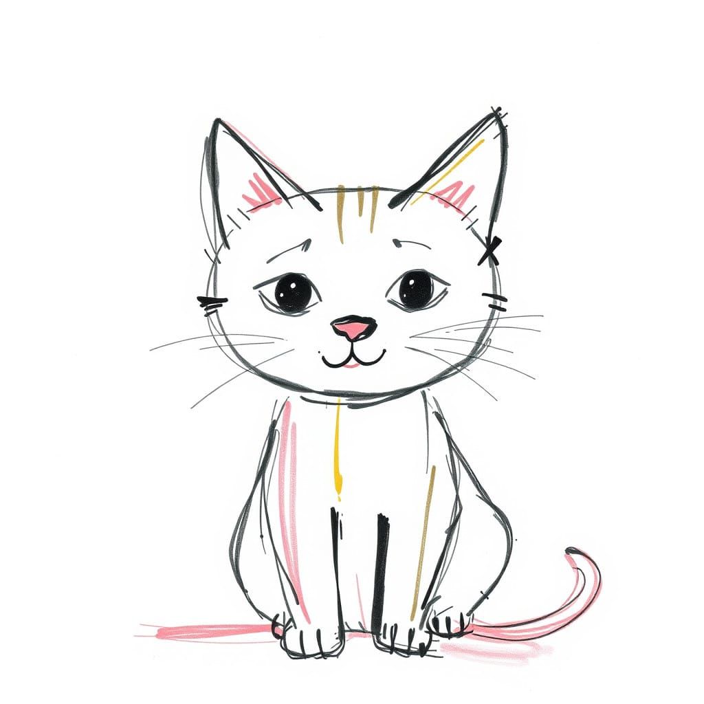 Whimsical Preschool-Style Kitty Illustration