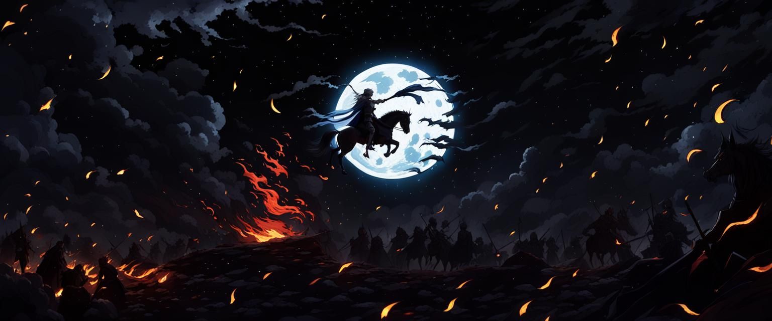 Dark Knight Soaring Through Starry Sky: Anime Art