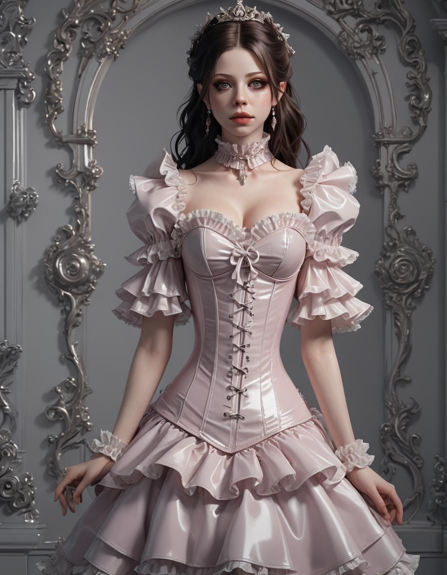 Michelle Trachtenberg in Frilly Latex Corset, 3D Anime Art