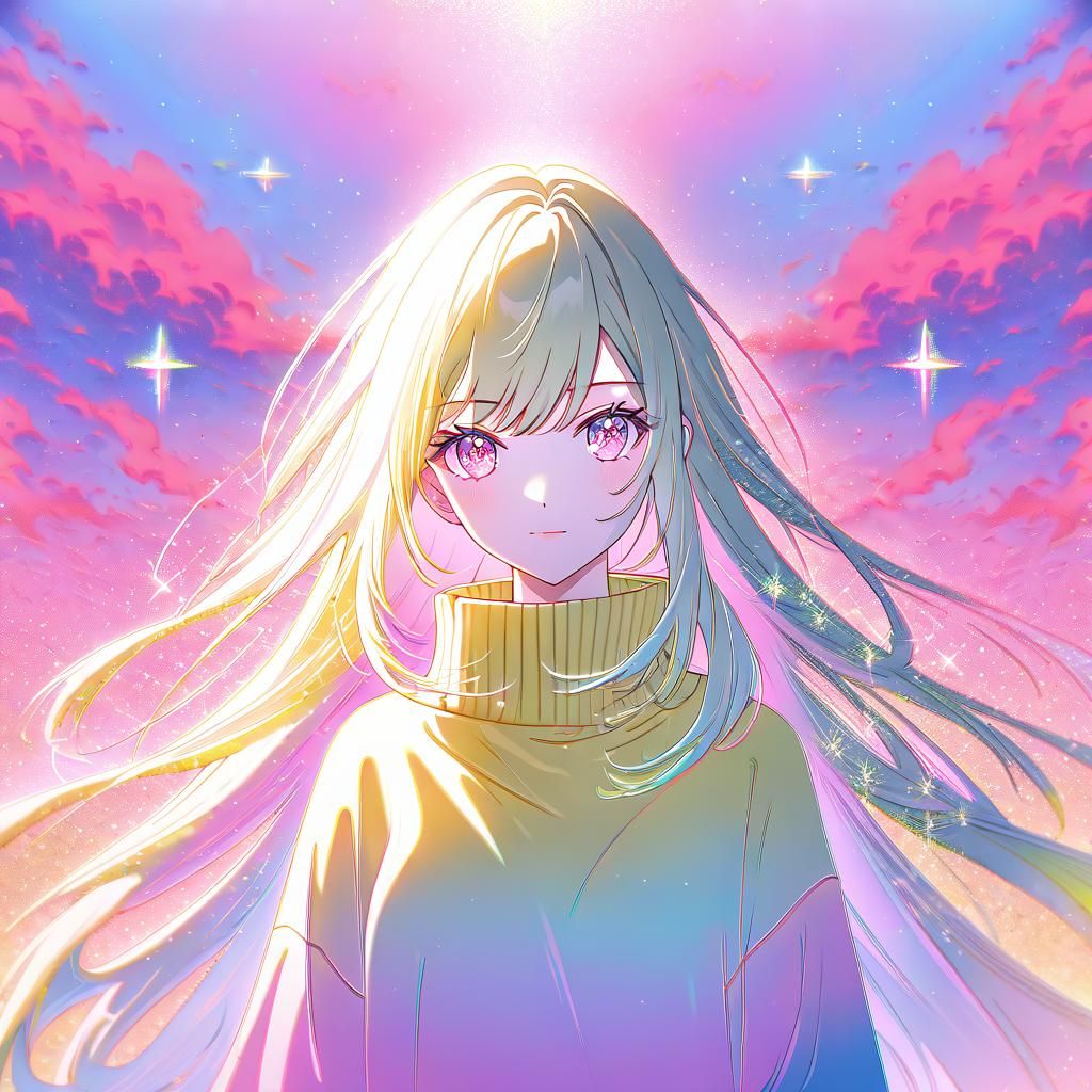 Gentle Anime Girl in Ethereal Ombré Sunset