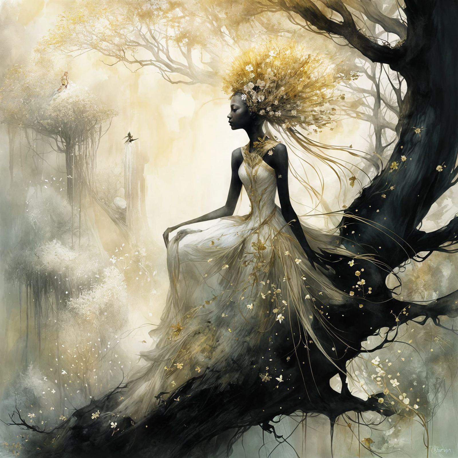 Solarpunk Elf Princess in Whimsical Woodland