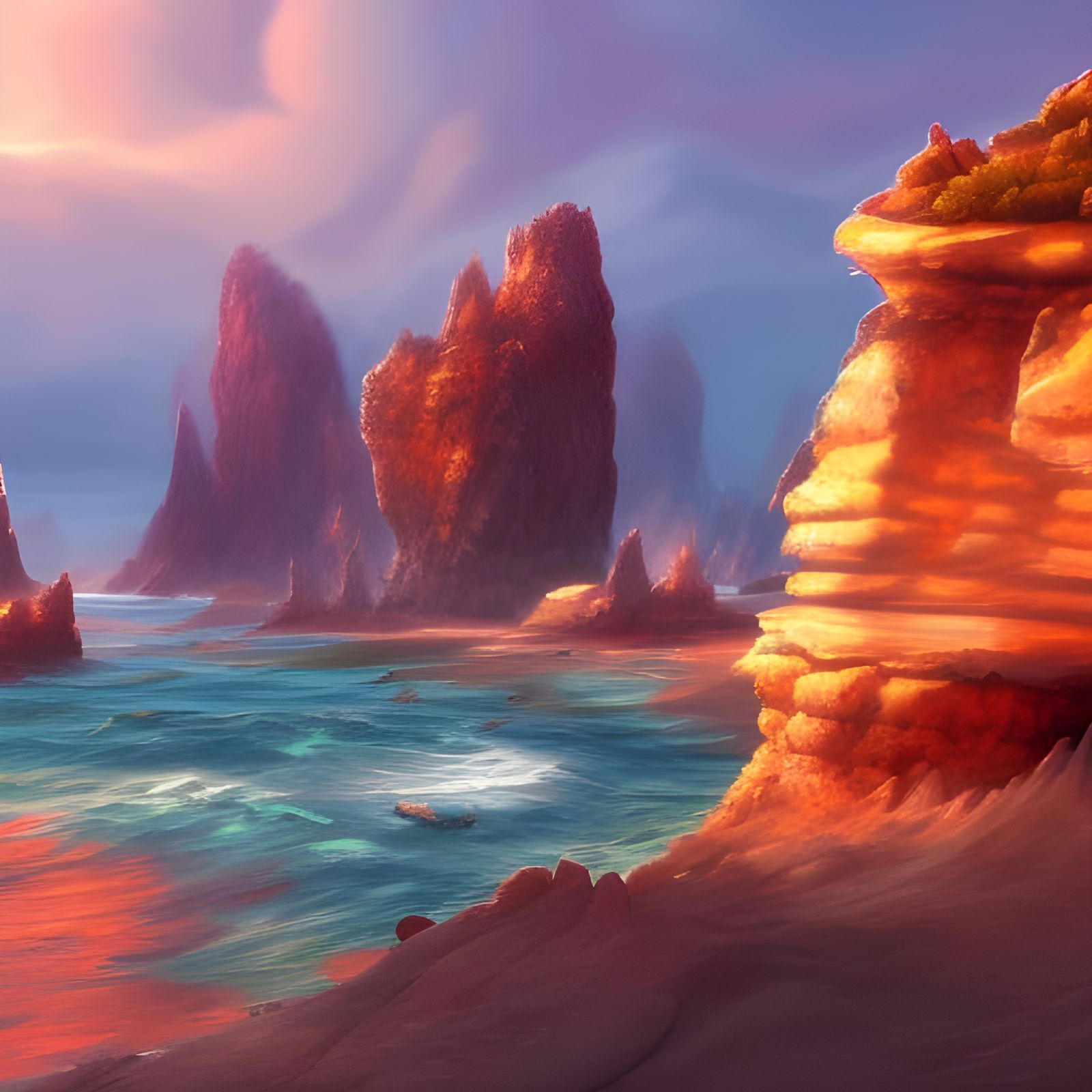Beach with Rock Formations: Fantasy Matte Painting