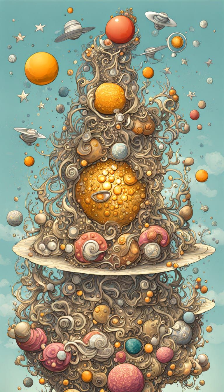 Cosmic Surrealism in a Night Cafe Setting