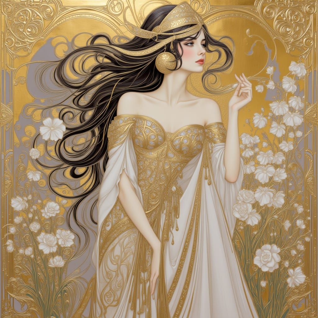 Elegant Figurine in Pastel Tones, Art Nouveau Style