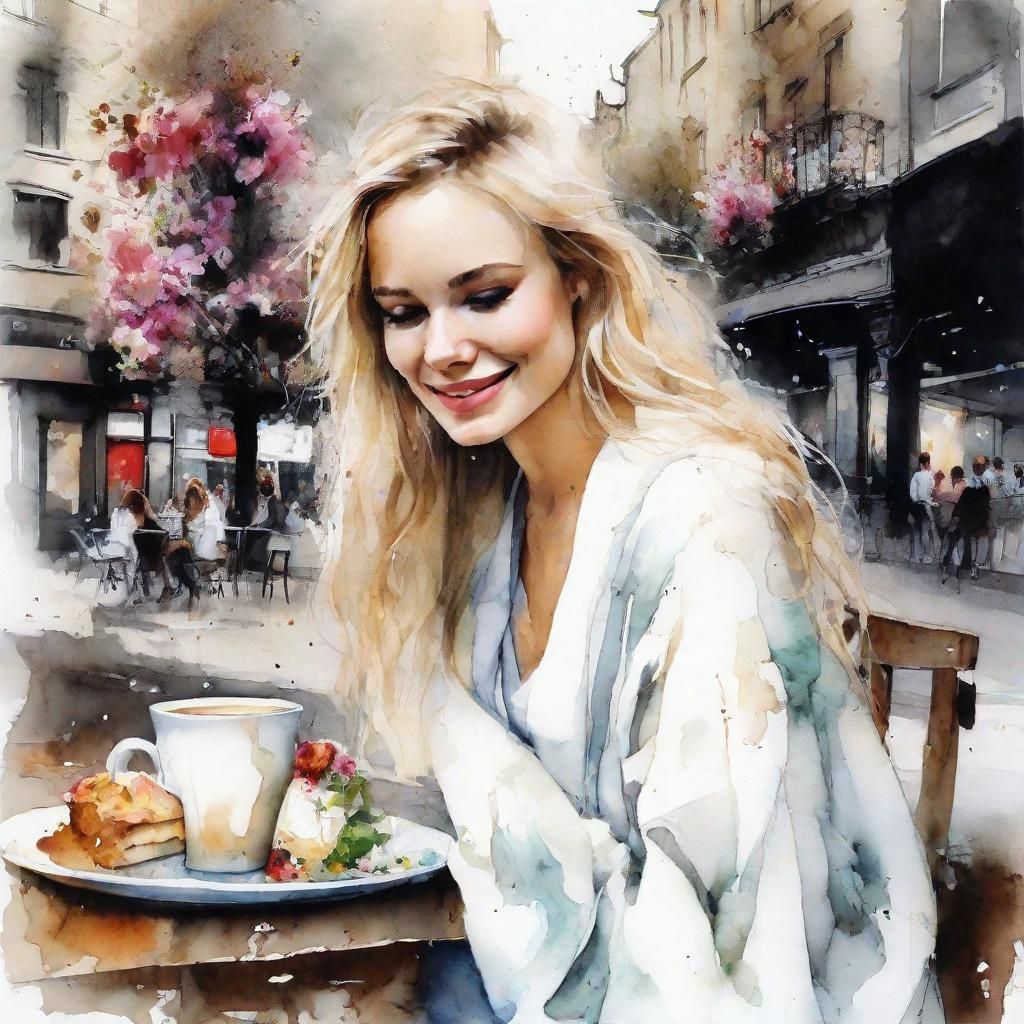 Girl at Cafe: Alcohol Ink Fairytale Scene