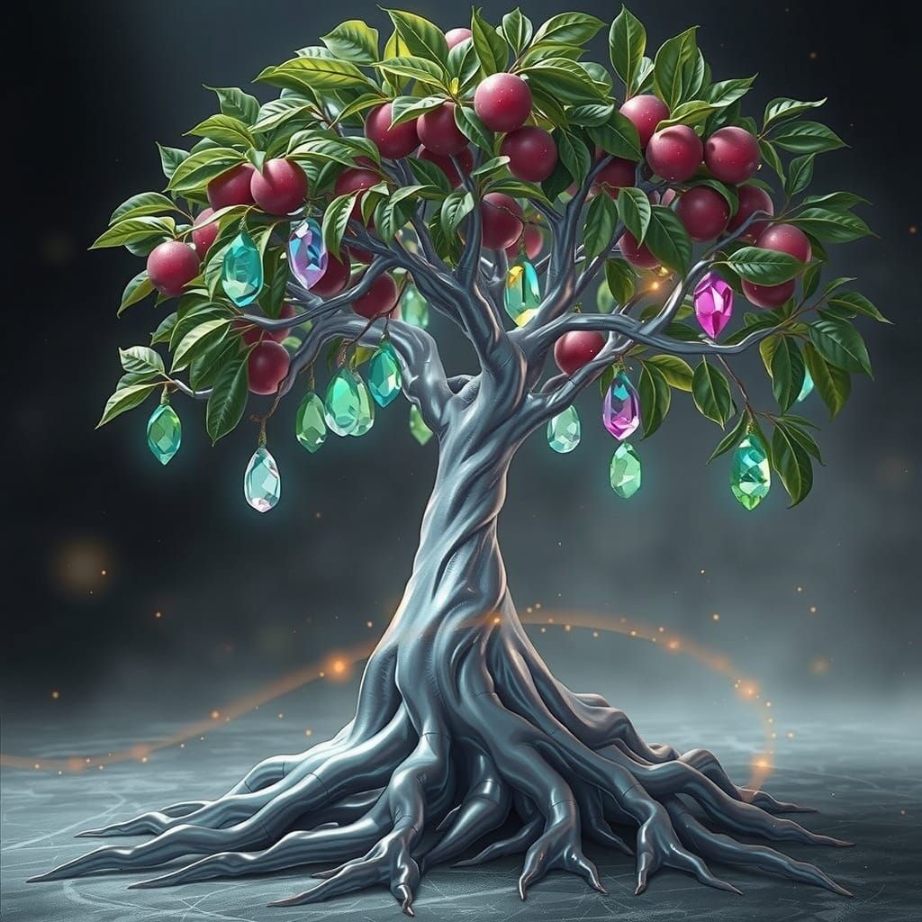 Majestic Silver Plum Tree with Gemstone Fruit