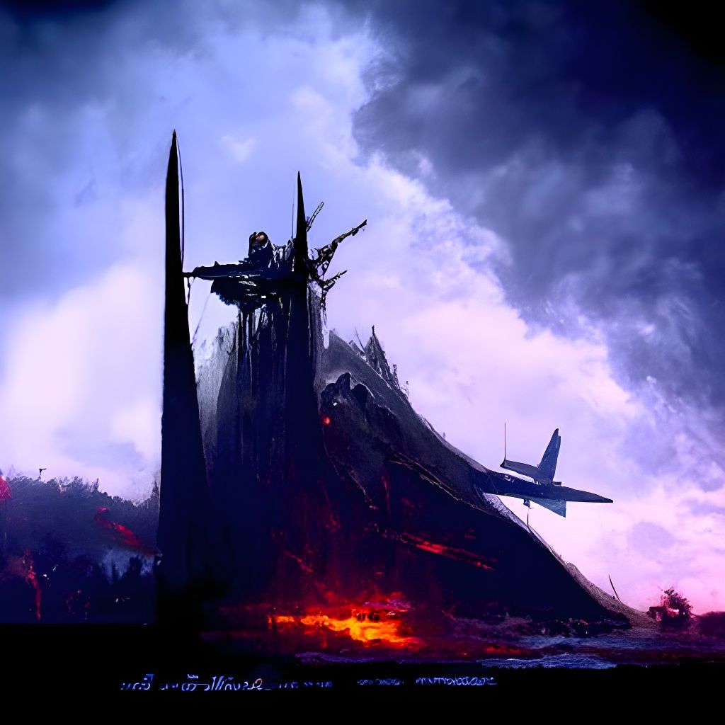Plane Crash in Sinister Fantasy Landscape