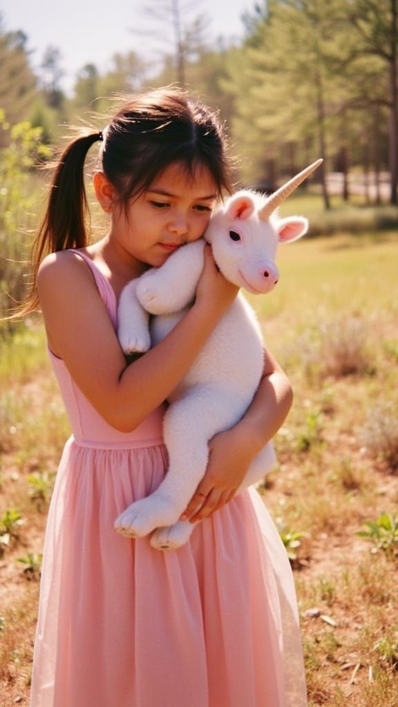 Surreal Moment of a Person Holding a Mythical Unicorn