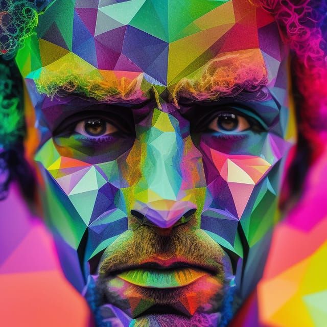 Fractal Polygon Man Dissolving: A Mixed Media Portrait