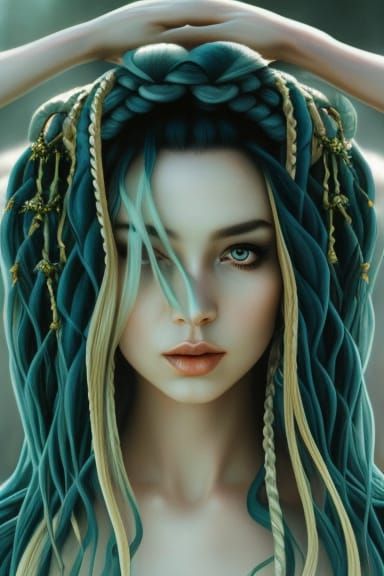 Ethereal Pale Goddess with Indigo Hair