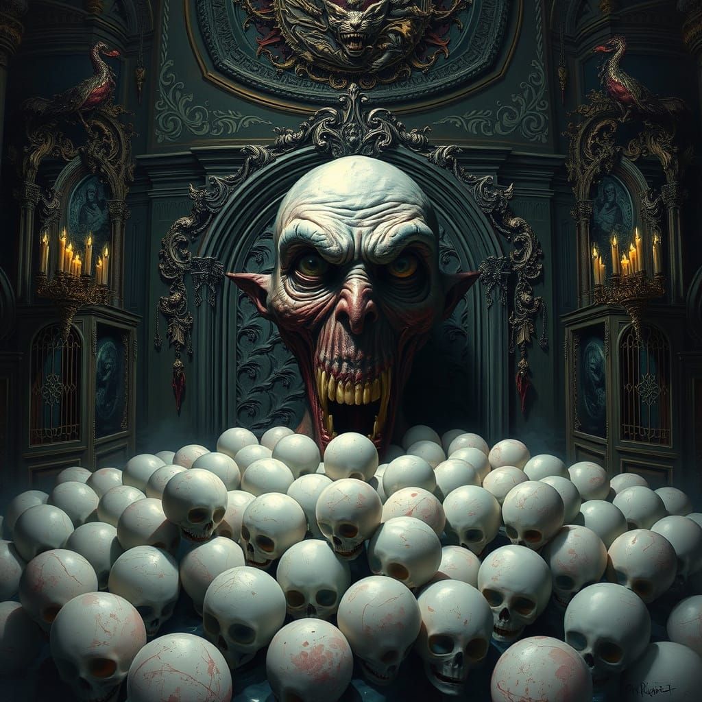 Grotesque Face Emerging in Gothic Baroque Style