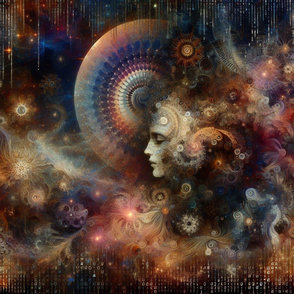 Fractal Elegance: A Cosmic Dreamscape in Symbolist Style