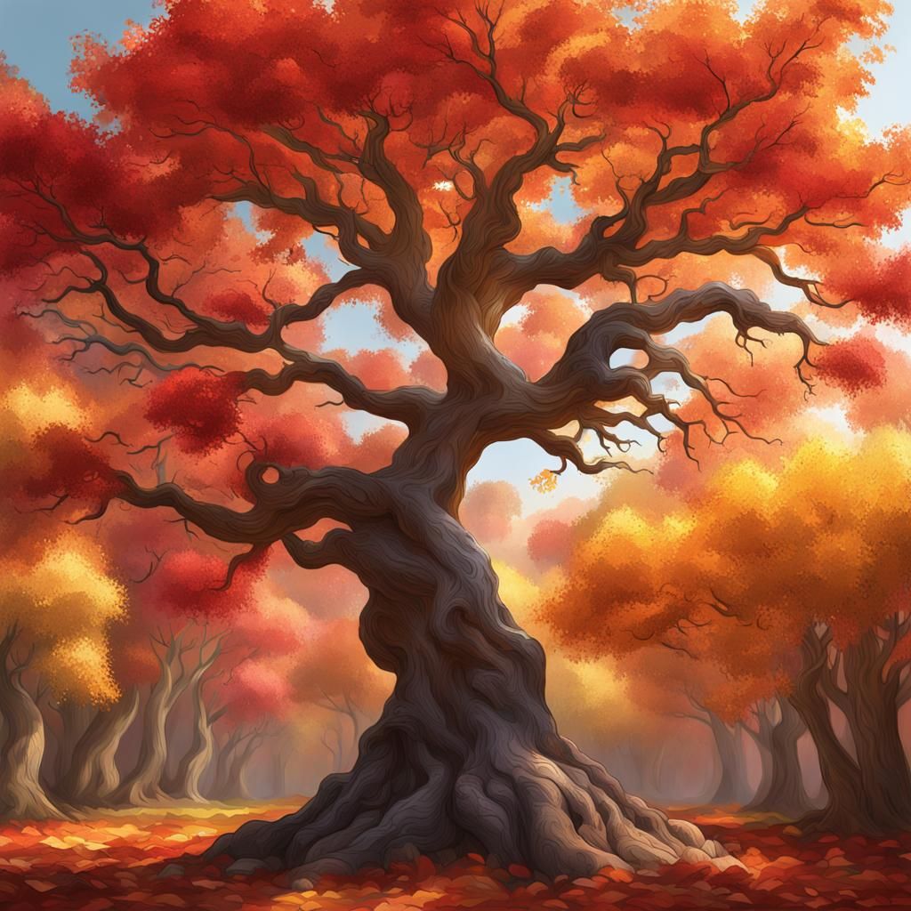Hyperrealistic Autumn Tree in Splash Art Style