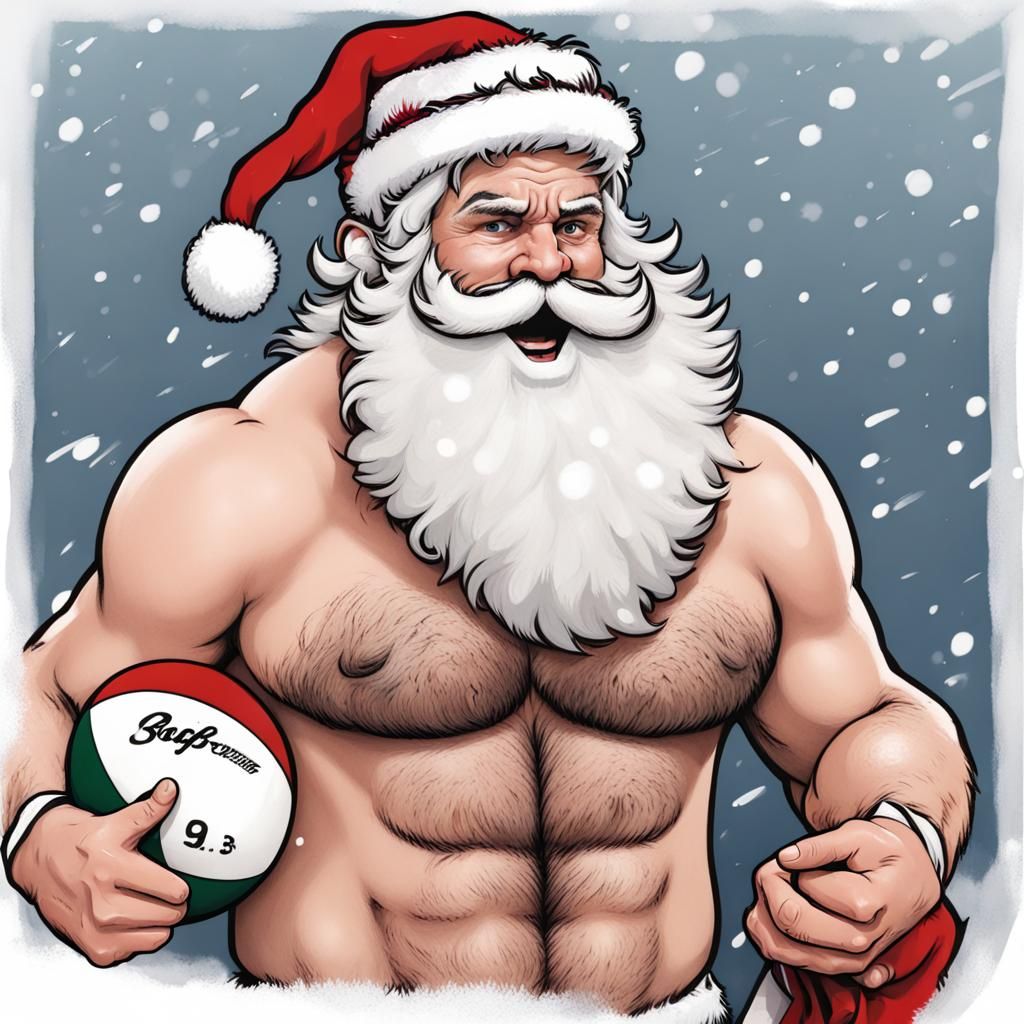 Shirtless Santa Plays Rugby