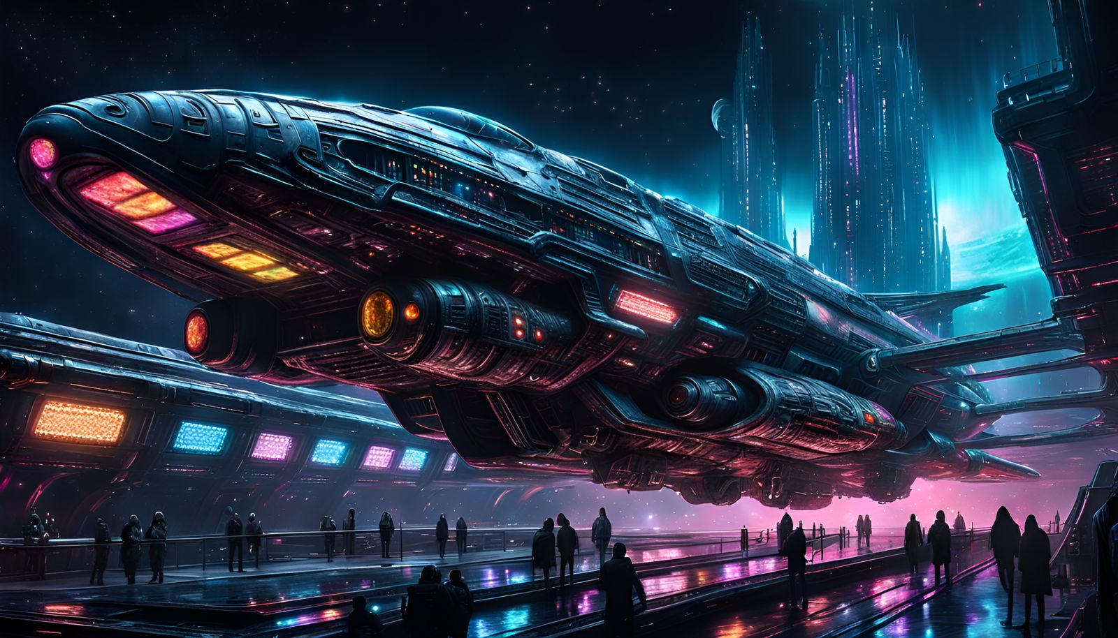 Cyberpunk Alien Spacecraft in Nebula, Hyperrealistic Sci-Fi