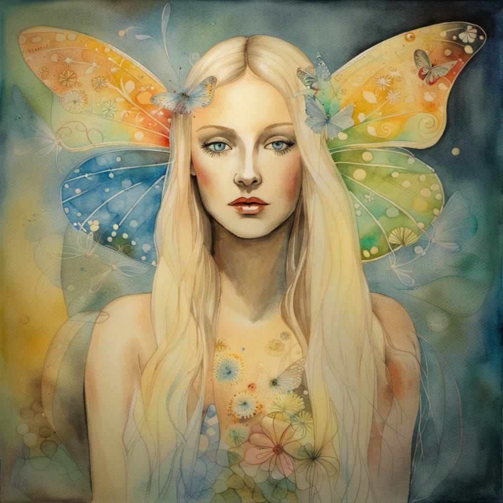 Fairy Supermodel with Butterfly Wings in Watercolor