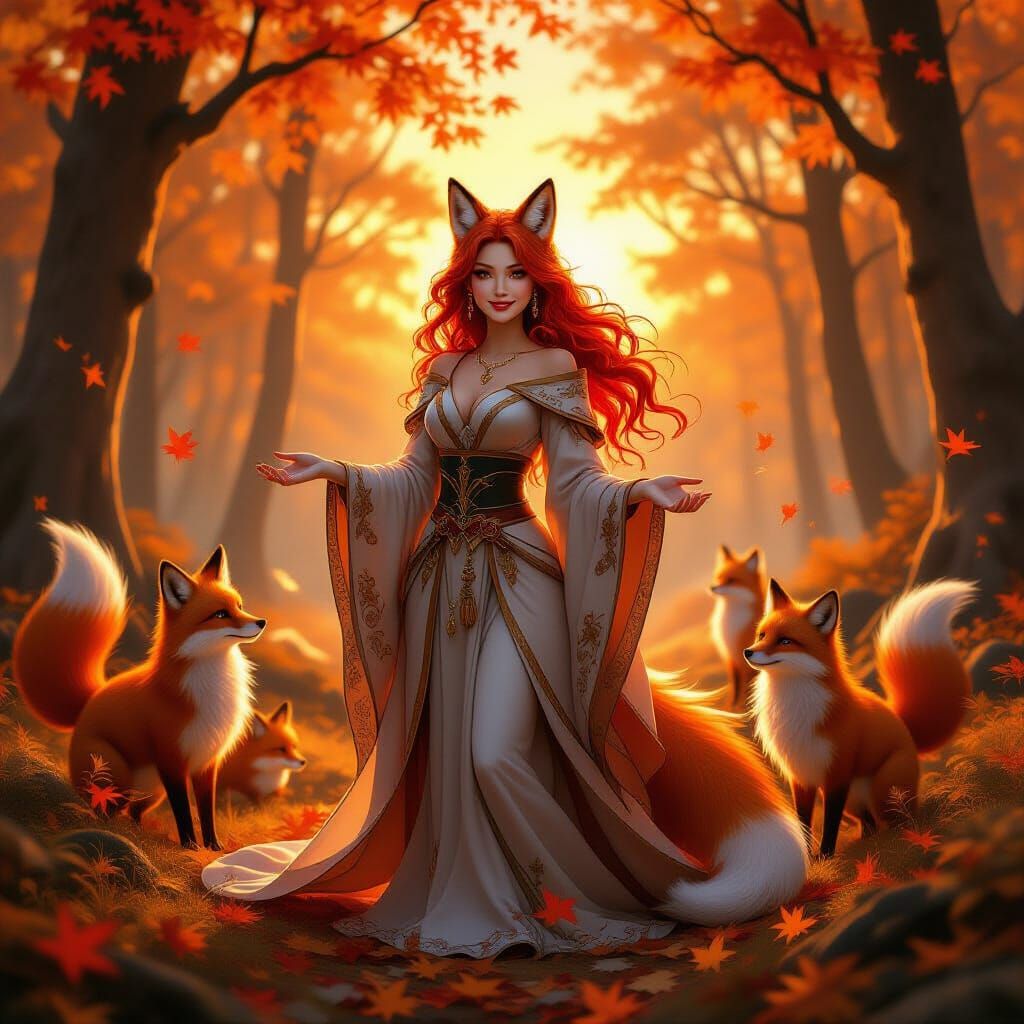 Enchanting Fox Queen in Autumn Forest