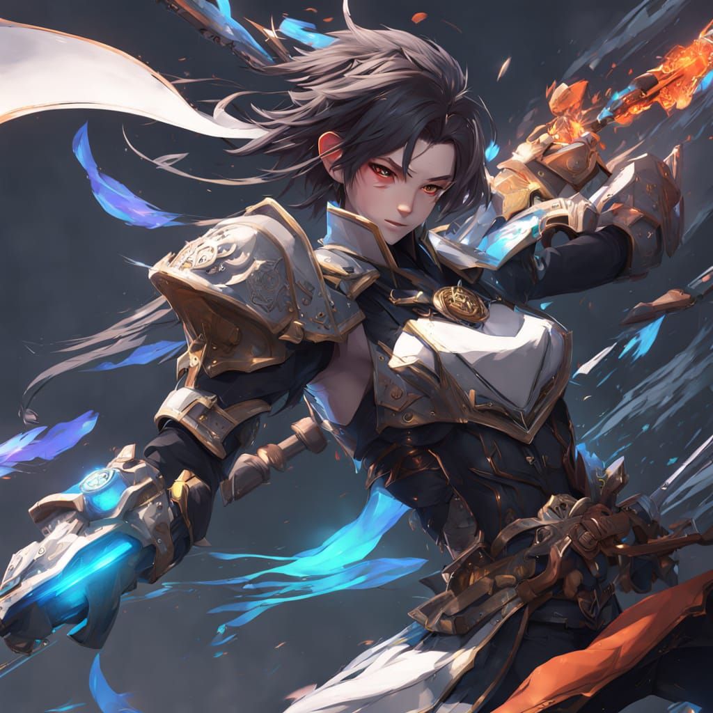 Anime Warrior in Intense Fighting Stance