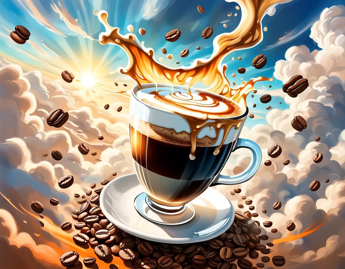 Coffee Fantasy World with Flying Drinks