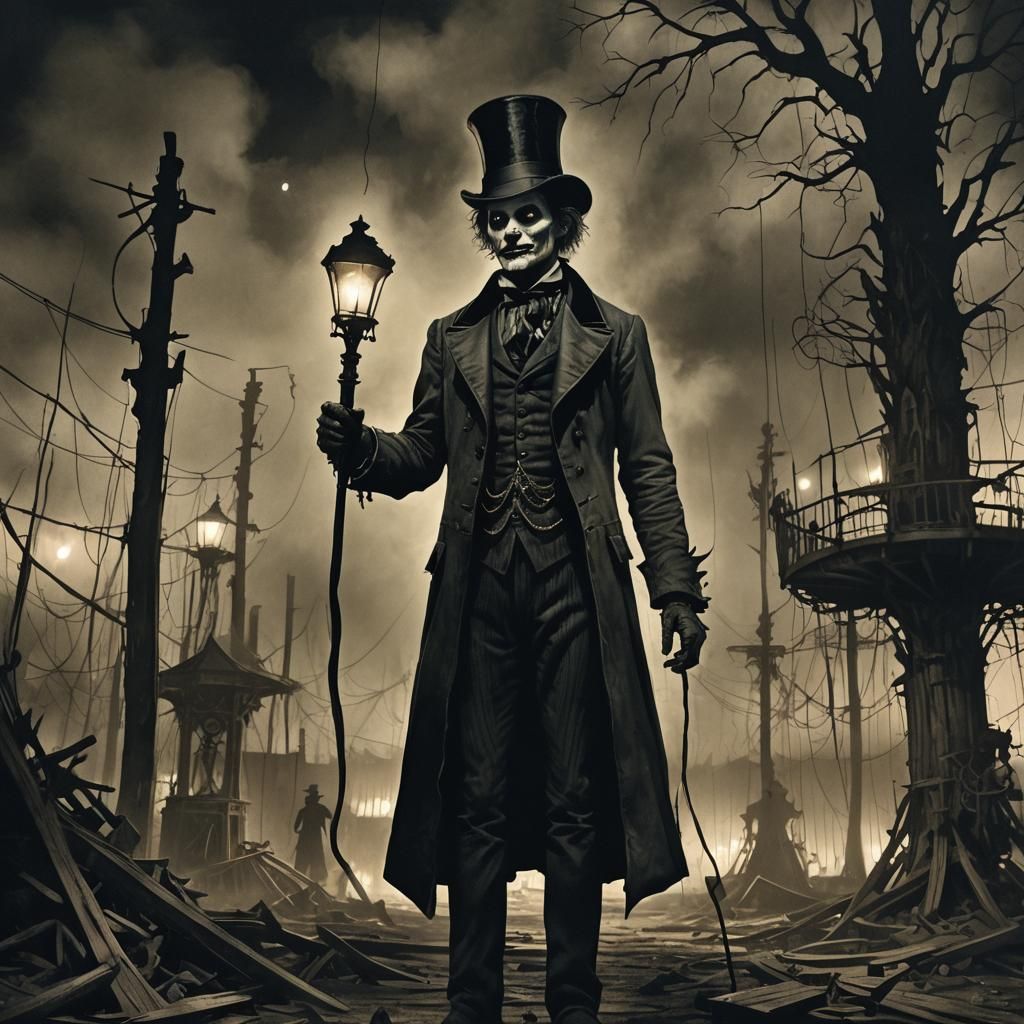 Demonic Ringmaster in Abandoned Park: Dark Fantasy Horror