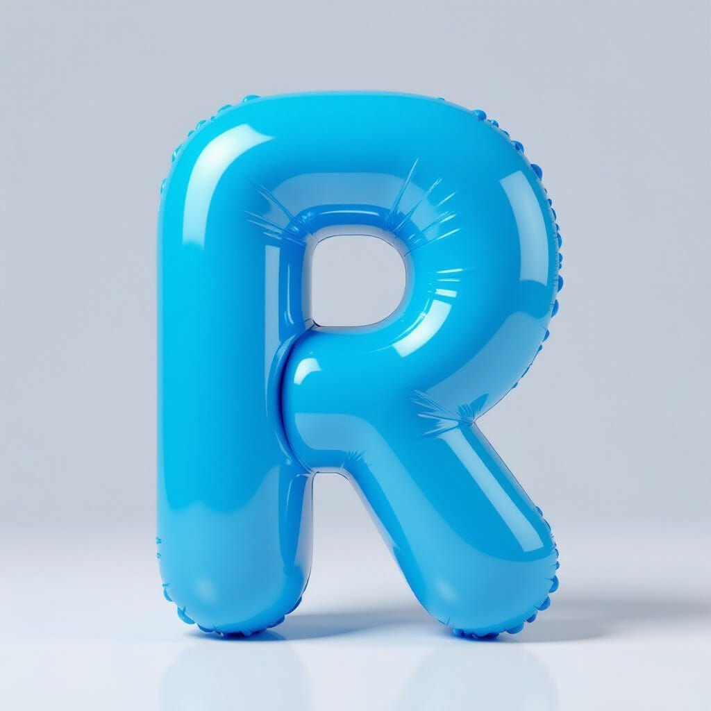 3D Glossy Sky Blue Capital Letter R - Playful Design