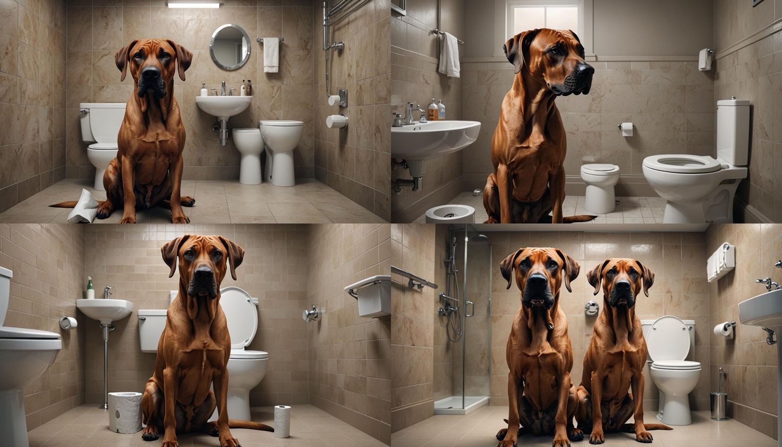 Cyberrealistic Rhodesian Ridgeback in Bathroom, 8k Anime Art