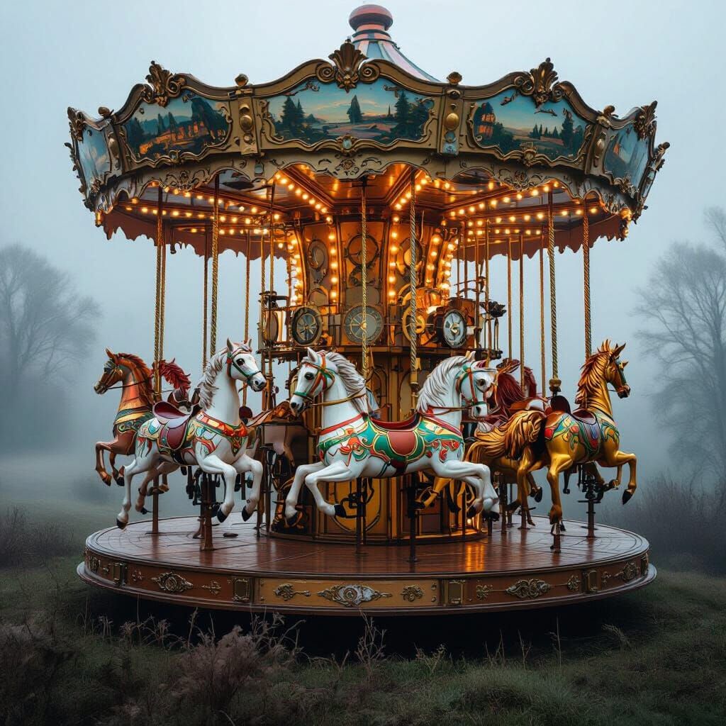 Whimsical Clockwork Carousel with Mythical Creatures