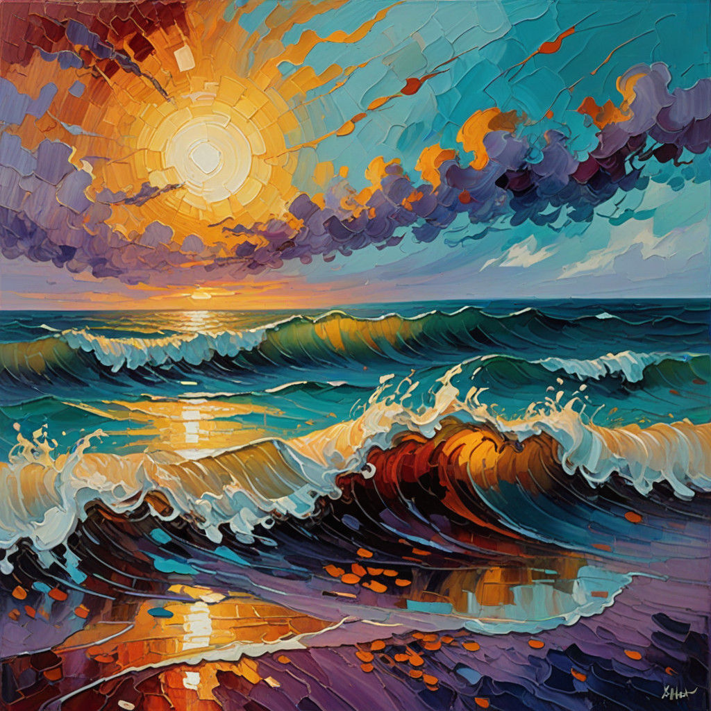 Vibrant Apparitions Dance Across Turquoise Waves in Neo-Impr...