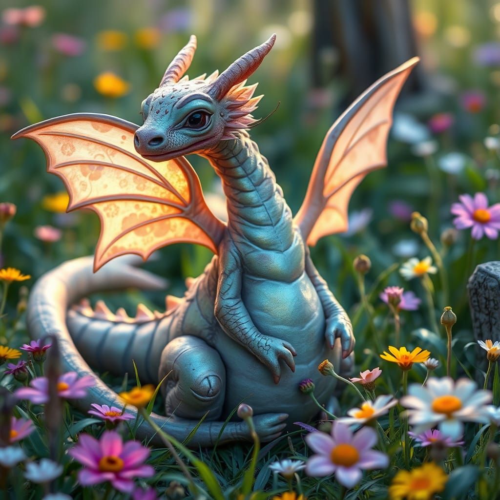 Iridescent Fairy Potato Dragon in Lush Meadow
