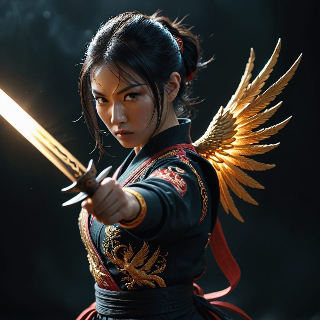 Elegant Kunoichi in Hyper-Realistic Combat Stance