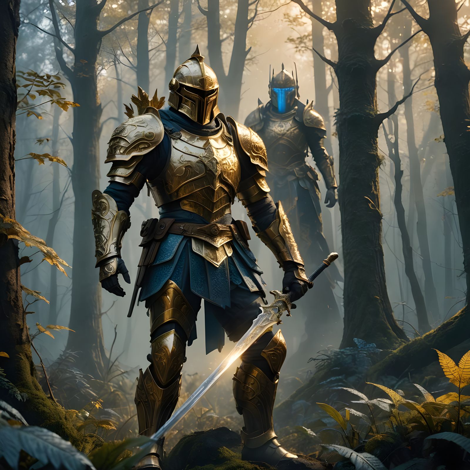 Gold Armored Soldier in Detailed Matte Painting