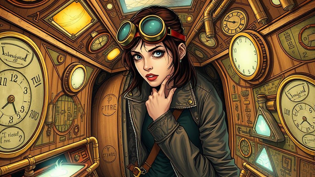Steampunk Space-Time Vessel Interior in Art Nouveau Style