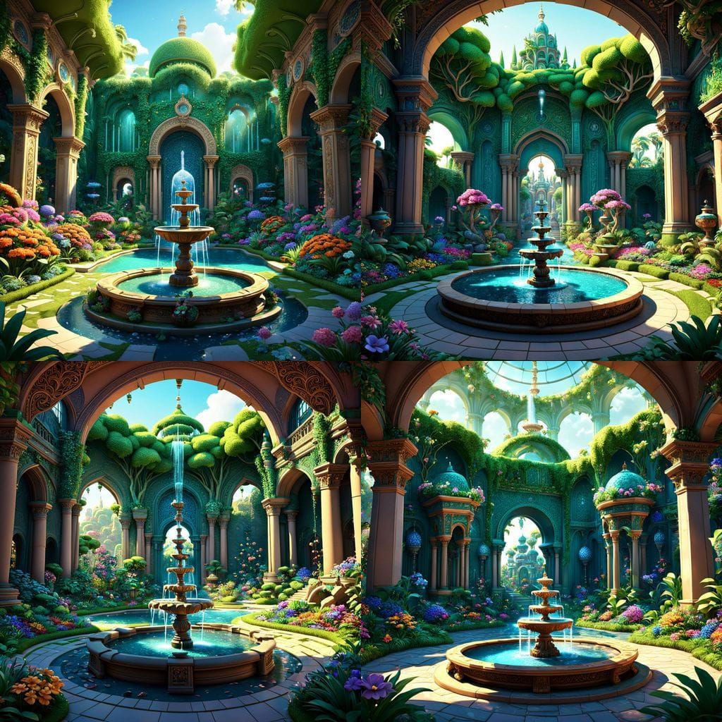 Luxurious Garden Oasis with Gemstone Accents in Vibrant Digi...