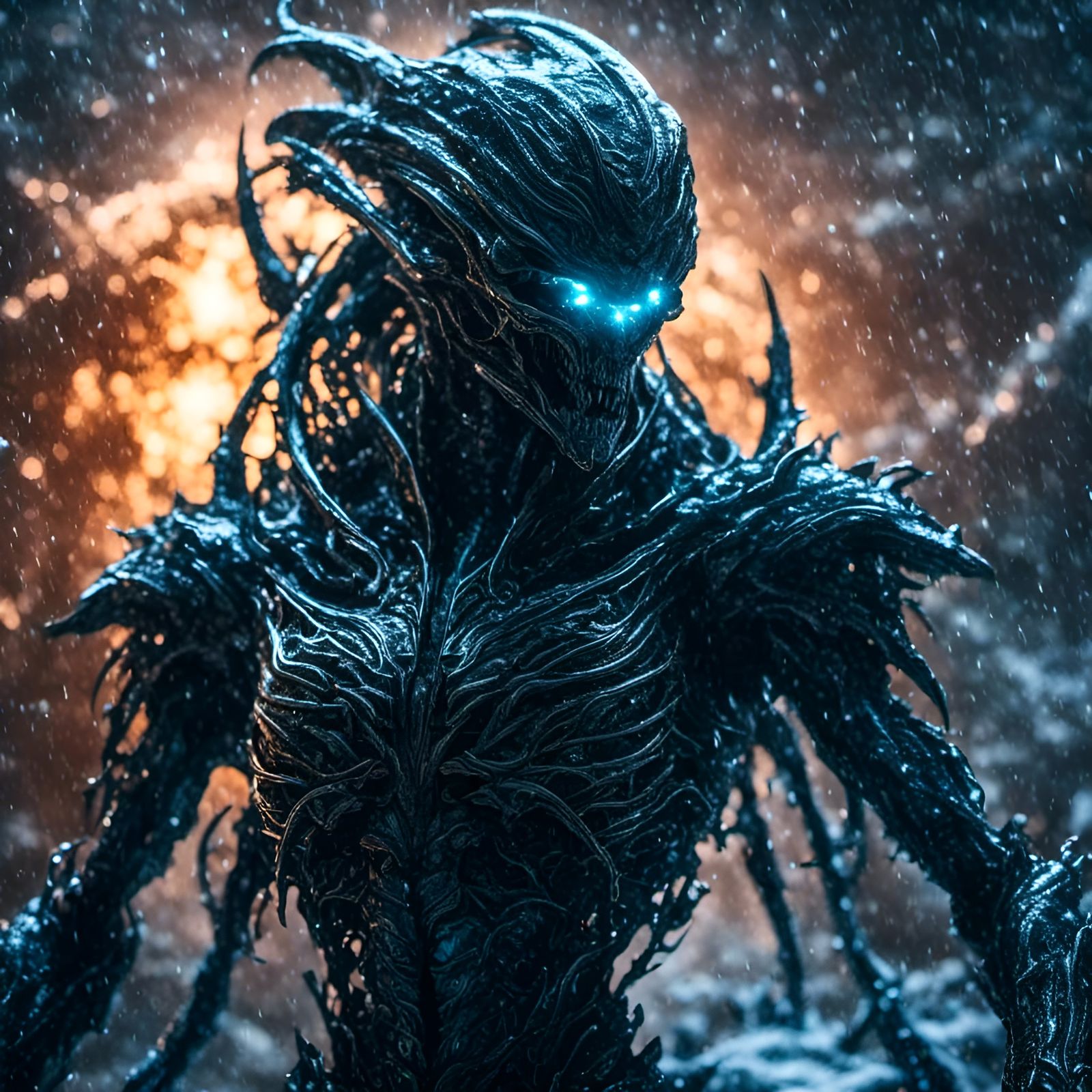 Alien Soldier in Icy Cosmic Night