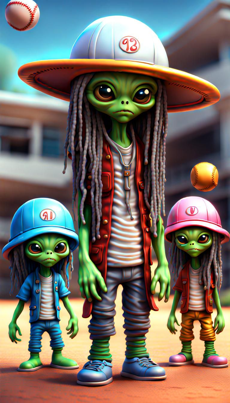 Aliens Playing Baseball: Detailed Photorealistic Comic Art