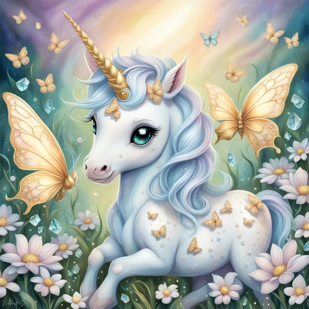 Baby Unicorn in a Magical Meadow